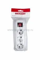 Колодка 3 гнезда с кнопкой c заземлением REXANT