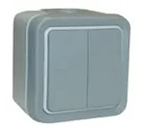 069715 PLEXO Переключатель двухклавишный 10А серый IP55
