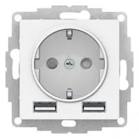 ATN000130 Розетка с з/к, 16А, механизм, со шторками, + USB A+A, 5В/2,4 А, 2х5В/1,2 А, БЕЛЫЙ (8)