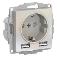 ATN000430 Розетка с з/к, 16А, механизм, со шторками, + USB A+A, 5В/2,4 А, 2х5В/1,2 А, ЖЕМЧУГ (8)