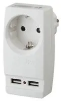 Адаптер "Polynom" 1гн 220V + 2xUSB 2100mA, c заземл, (белый) SP-1e-USB-W  ЭРА  (10/60/1440)
