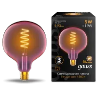 Лампа Gauss Filament G125 5W 190lm 1800К Е27 pink flexible LED 1/10
