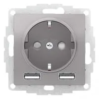 ATN000330 Розетка с з/к, 16А, механизм, со шторками, + USB A+A, 5В/2,4 А, 2х5В/1,2 А, АЛЮМИНИЙ (8)