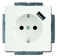 2011-0-6193 Розетка Schuko с USB зарядным устройством, Basic55 альпийский белый