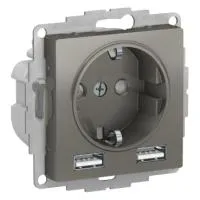 AtlasDesign Сталь SO + USB Розетка A+A, 5В/2,4 А, 2х5В/1,2 А, механизм