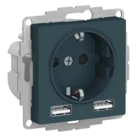 ATN000830 Розетка с з/к, 16А, механизм, со шторками, + USB A+A, 5В/2,4 А, 2х5В/1,2 А, ИЗУМРУД (8)