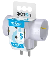 Разветвитель электрический (тройник, Т-обр.) "ФОТОН" АМ 16-3ТЕ, 16А, с заземлением