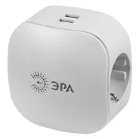 Тройник 3гн 220V + 2xUSB 2100mA, c заземл, со шт (белый)  SP-3e-USB-2A ЭРА (6/36/864)