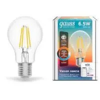 Лампа Gauss Smart Home Filament А60 6,5W 806lm 2000-6500К E27 изм.цвет.темп.+дим. LED 1/10/40