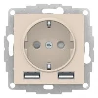 ATN000230 Розетка с з/к, 16А, механизм, со шторками, + USB A+A, 5В/2,4 А, 2х5В/1,2 А, БЕЖЕВЫЙ (8)