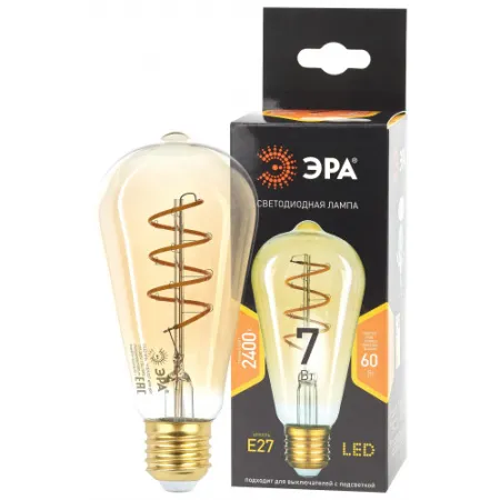 ЭРА F-LED ST64-7W-824-E27 spiral gold E27 / Е27 7Вт филамент золотистый теплый белый свет