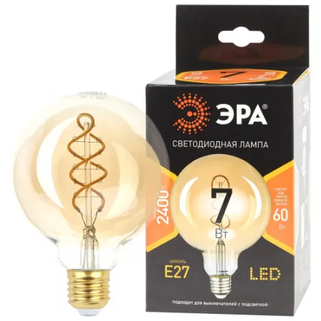 ЭРА F-LED G95-7W-824-E27 spiral gold E27 / Е27 7Вт филамент шар золотистый теплый белый свет