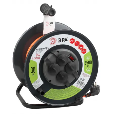 Удлинитель силовой ЭРА RMx-4es-3x1.5-30m-IP44 на м. катушке c/з 4 гн 30м ПВС 3х1.5