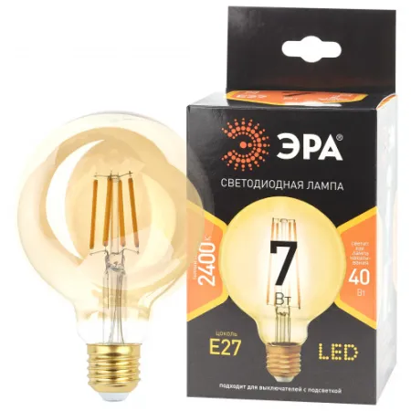 ЭРА F-LED G95-7W-824-E27 gold E27 / Е27 7Вт филамент шар золотистый теплый белый свет